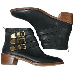 Loeffler Randall Fenton Black Leather Bootie Gold Hardware Size 9.5